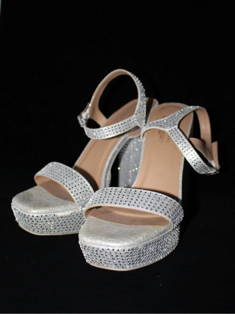 Call It Spring Silver Rhinestone Platform Sandals - Picture 1 of 5